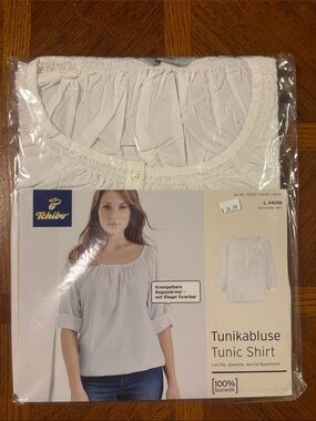 White Peasant Tunic Top with Gathered Yoke